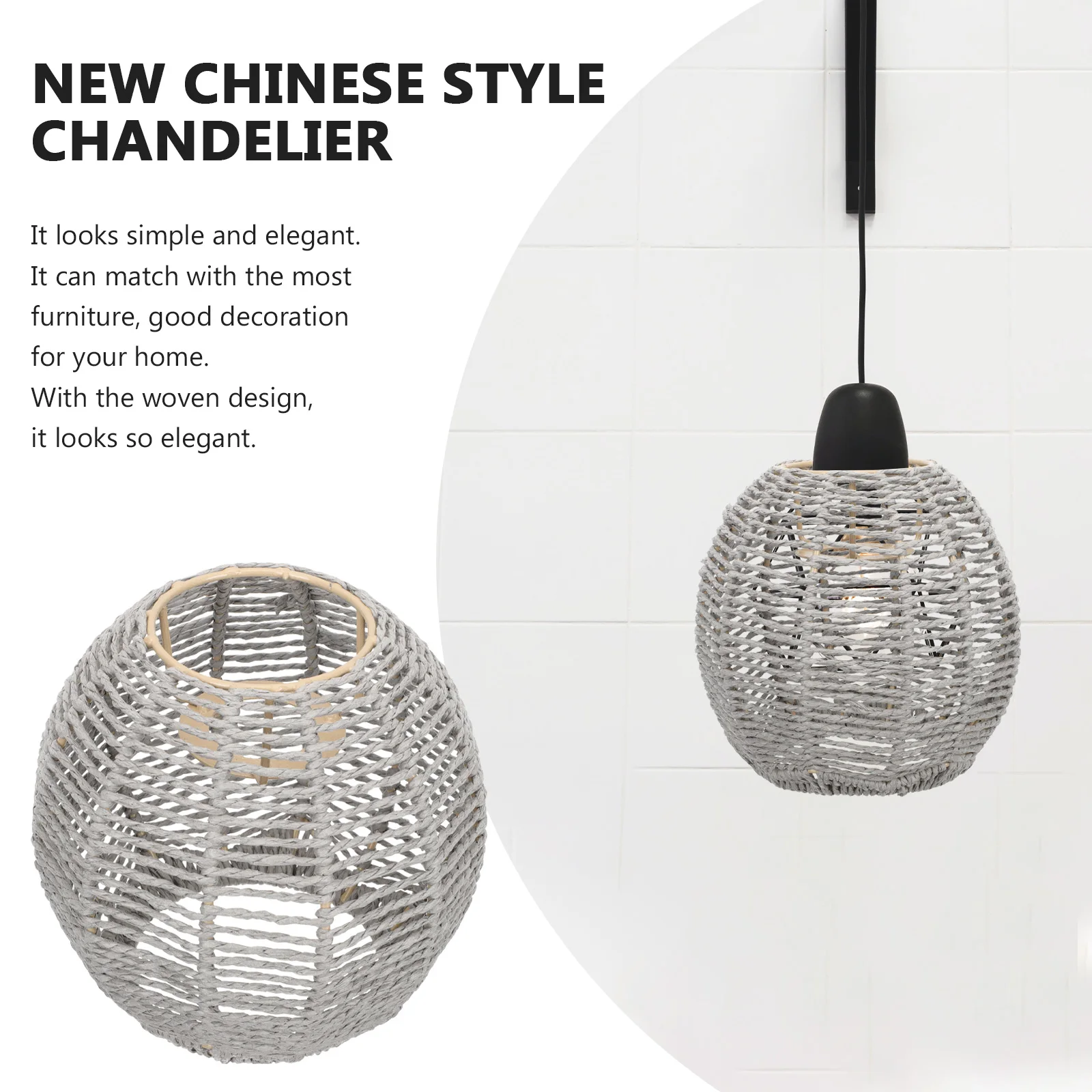 

Woven Lampshade Rattan Grey Ceiling Cover Chinese Style Restaurant Ch Lampshade Home Decor Durable Material