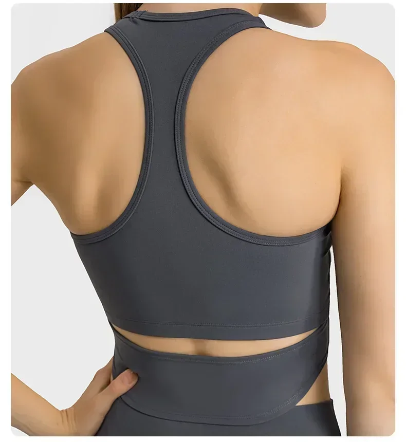 Canottiere da Yoga senza cuciture al limone canottiere da Fitness a forma di I lavorate a maglia a coste abbigliamento sportivo da palestra per donna collant da corsa Push Up Workout Top