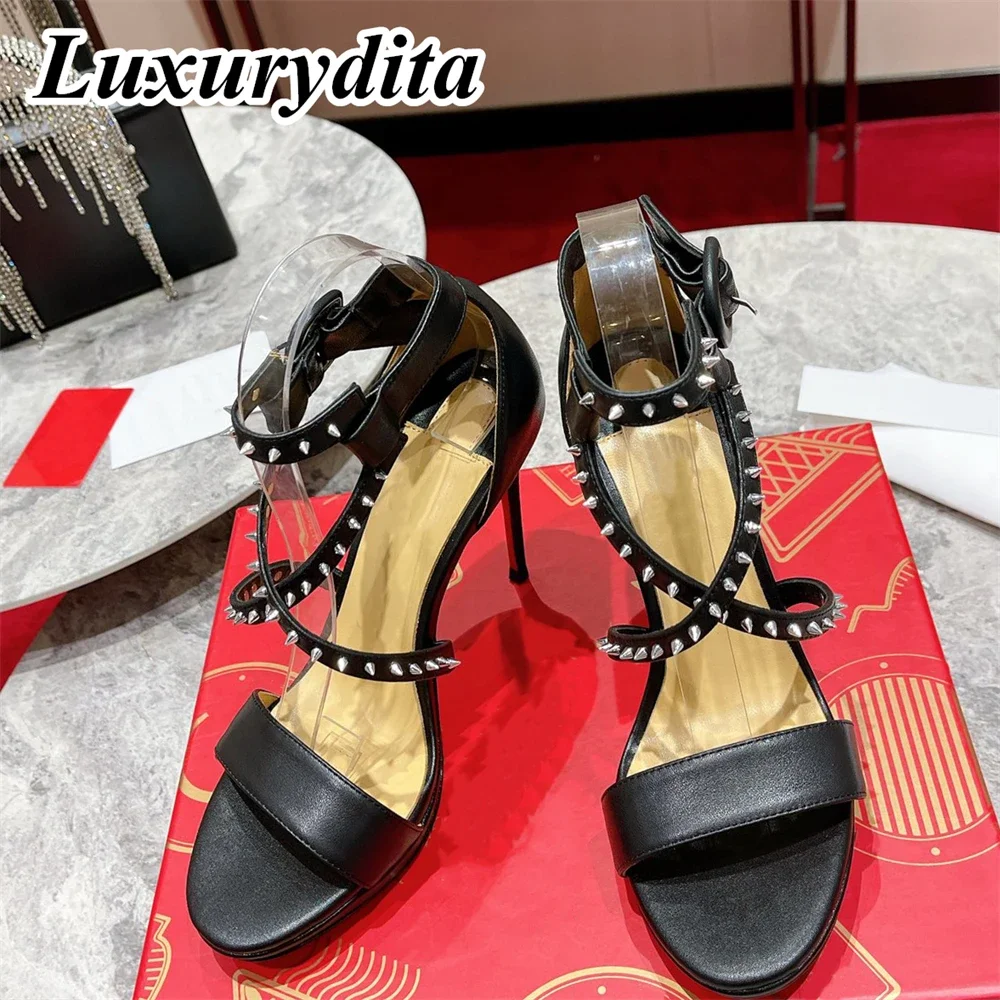 

Top Quality Womens High Heels 0-12cm Luxury Fashion Ladies Sandals Designer Classic Red Heel Real Leather sole Mules Shoes 0482