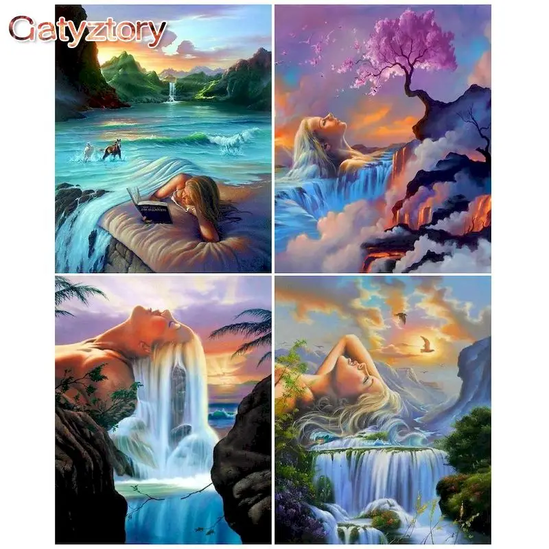 

GATYZTORY Painting By Numbers Abstract Waterfall Landscape Oil Picture Kits 60x75cm Frame On Canvas Modern Home Decoration Arts