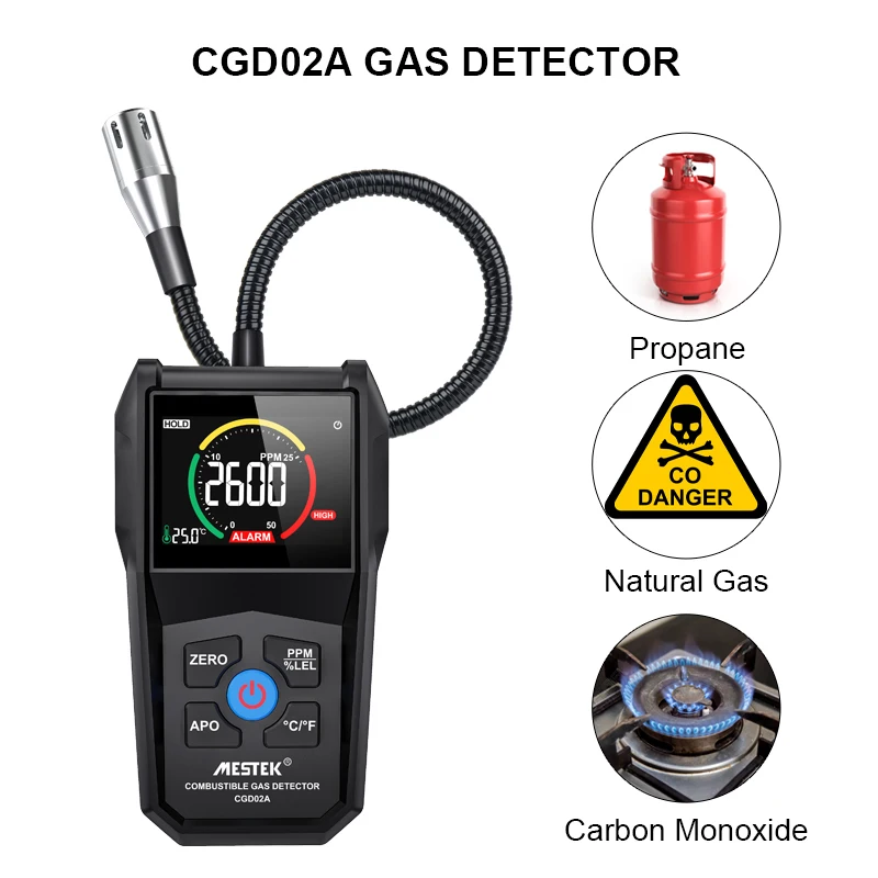 Mestek Combustible Gas Detector Gas Analyzer Flammable Natural Gas Leak Location Determine Meter Tester 50000 PPM100% LEL