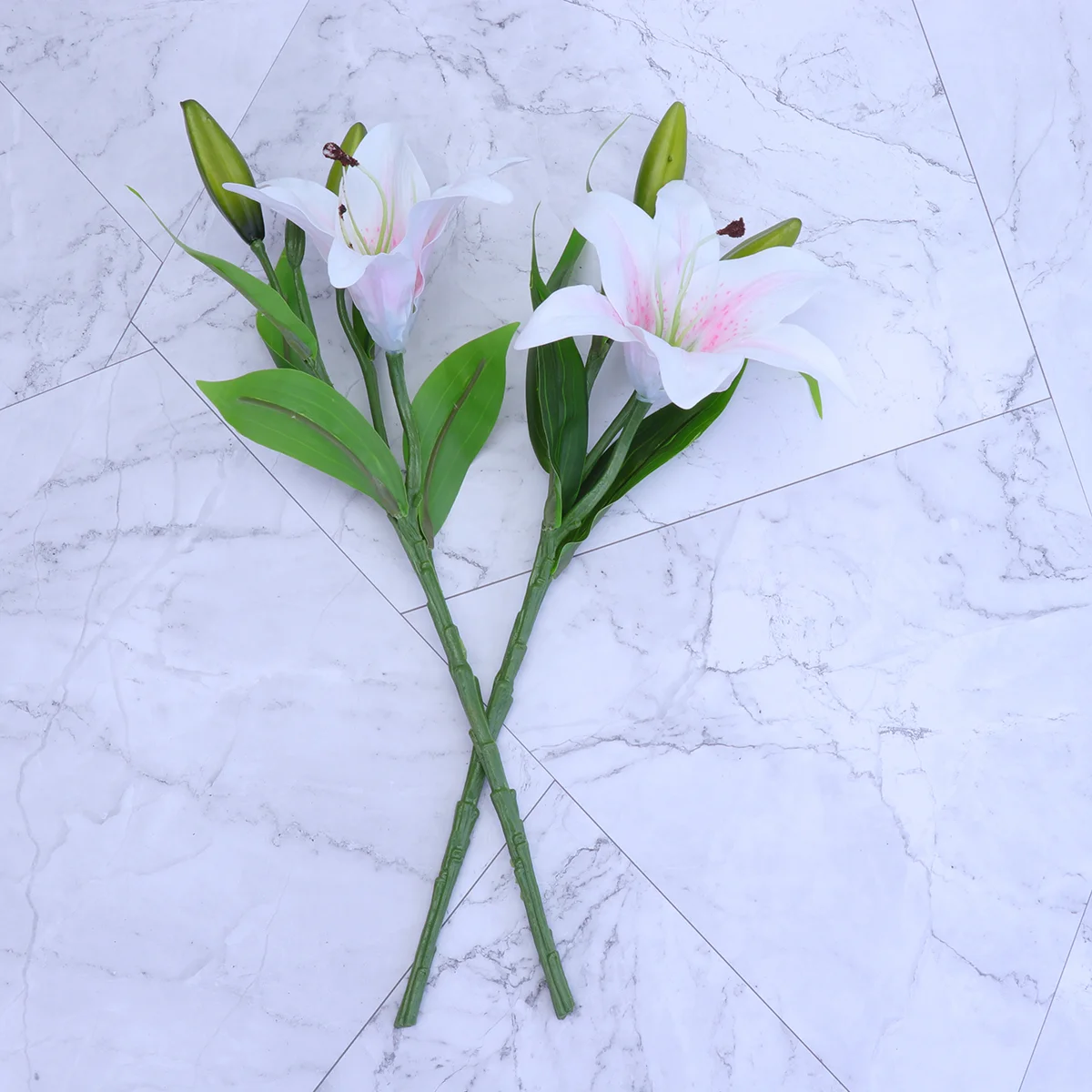 

5pcs Artificial Lily Simulation PVC Flowers for Home Wedding Decor Photo Props (White Pink) artificial flowers