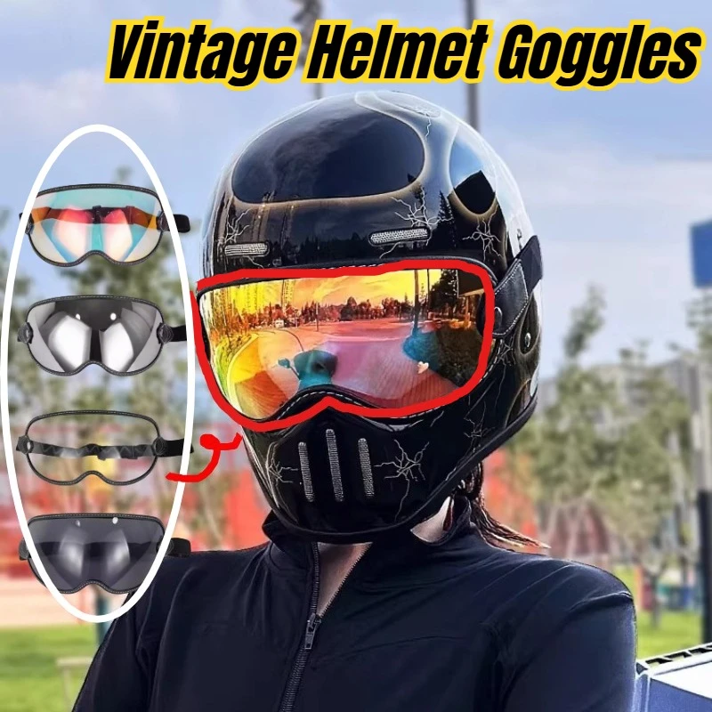 

Мотоциклетные очки Orz Vintage Helmet Strap Goggles Locomotive Full 4/3 Bubble Mirror для полнолицевого шлема, всесезонные, модель 801