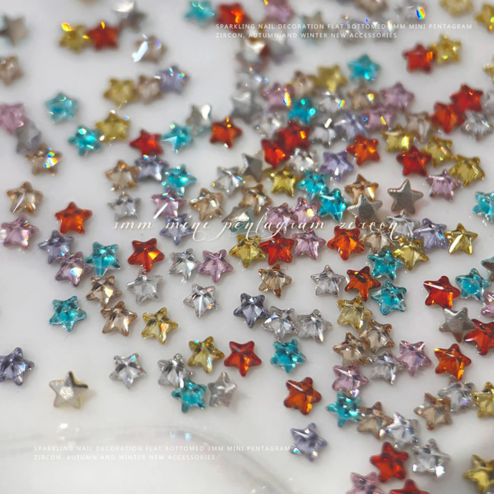 30 pièces 3mm étoiles scintillantes colorées Zircon pour décorations Nail Art étoiles en verre scintillant base plate strass brillants accessoires pour ongles à faire soi-même