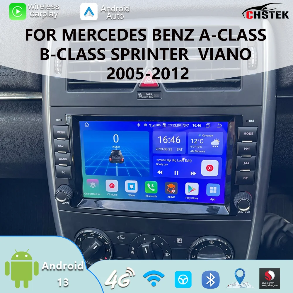 

CHSTEK CarPlay Radio For Mercedes Benz Sprinter W906 A-Class W169 B-Class W245 Android 13 System BT Connection GPS WiFi Function