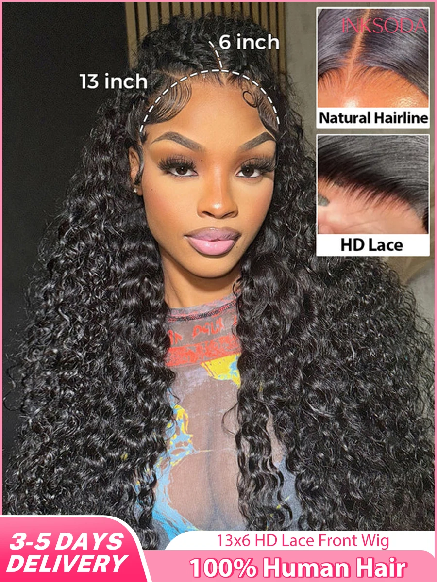 220 كثافة خصلات الشعر المستعار الإنسان 100% شعر مستعار مجعد شفاف 13x6 HD الدانتيل الباروكة الأمامية البرازيلي عالية الكثافة موجة عميقة الباروكات 40 بوصة