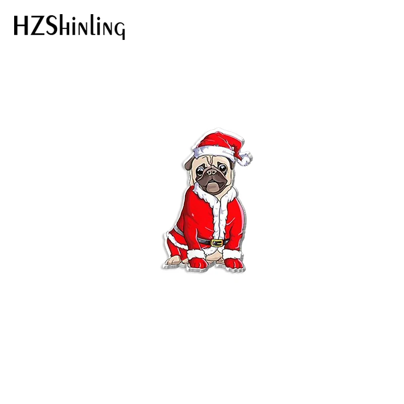 2022 New Christmas Pug Acrylic Lapel Pin Santa Tree Epoxy Butterfly Clasp Pin Handmade Butterfly Brooch