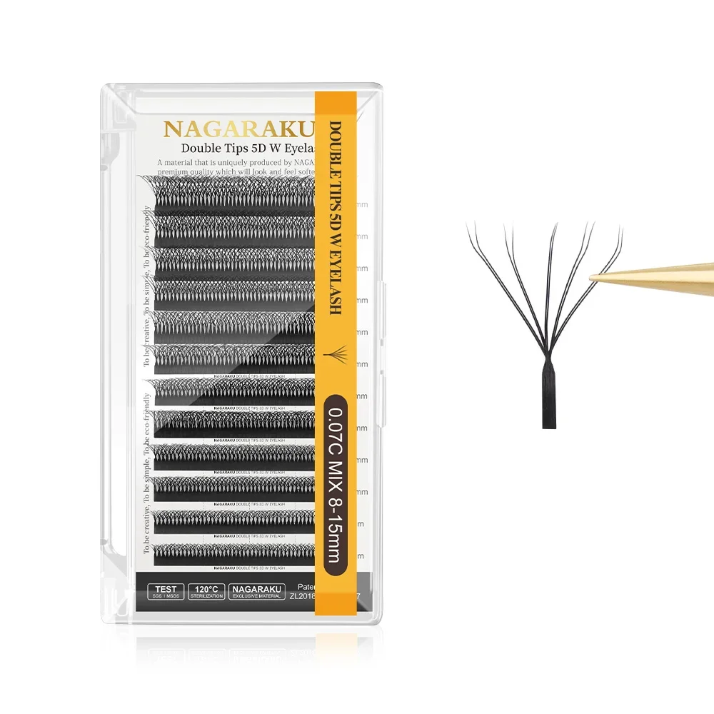 NAGARAKU Double Tips 5D W Shape Natural Soft Light Hand Woven Fans Automatic Flower False Eyelashes Extensions