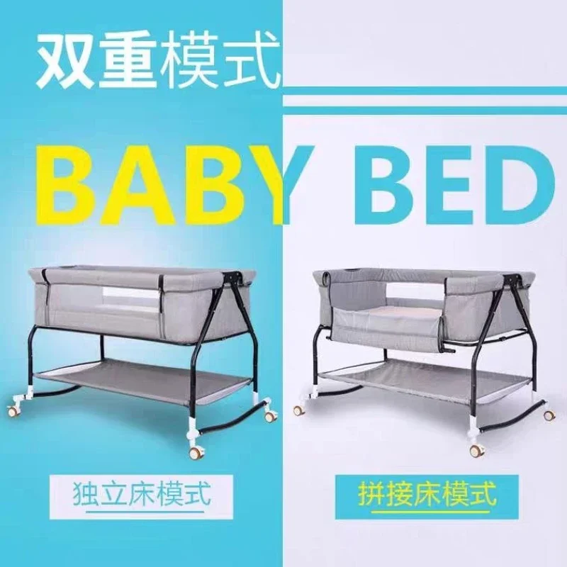 

Baby Crib Newborn Splicing Queen Bed Foldable Portable Multi-function Child Bed Removable Baby Cradle Bed