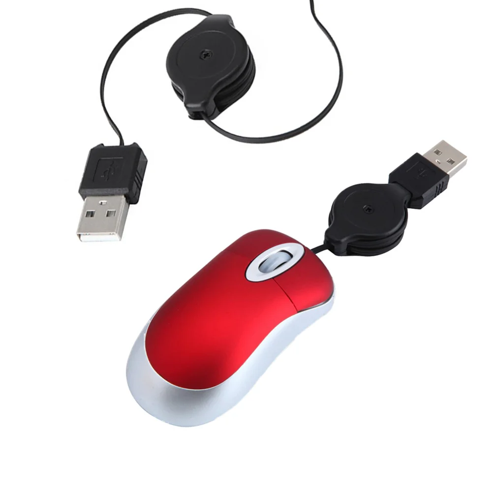 2 Stück Mini-USB-optische Maus, einziehbares Kabel, kompaktes Spielen, ergonomisch, bequem, kompatibel mit beiden Händen
