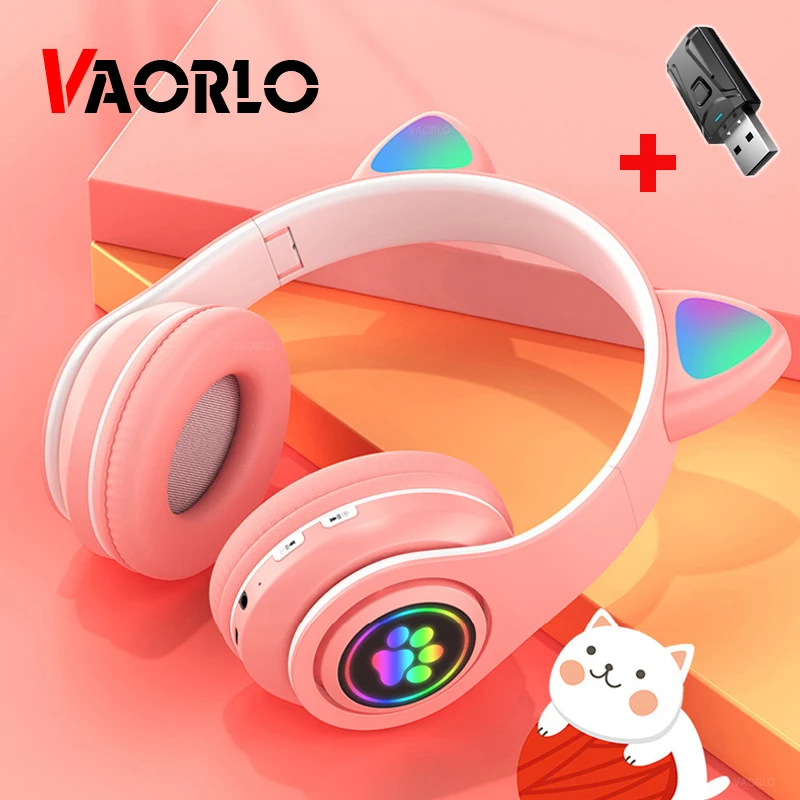 New B39 Bluetooth 5.0 Wireless Headphones Cute Cat Ears HIFI Stereo Earphone for Gamers With Mic for Kids Women Gifts TV PS4 PS5