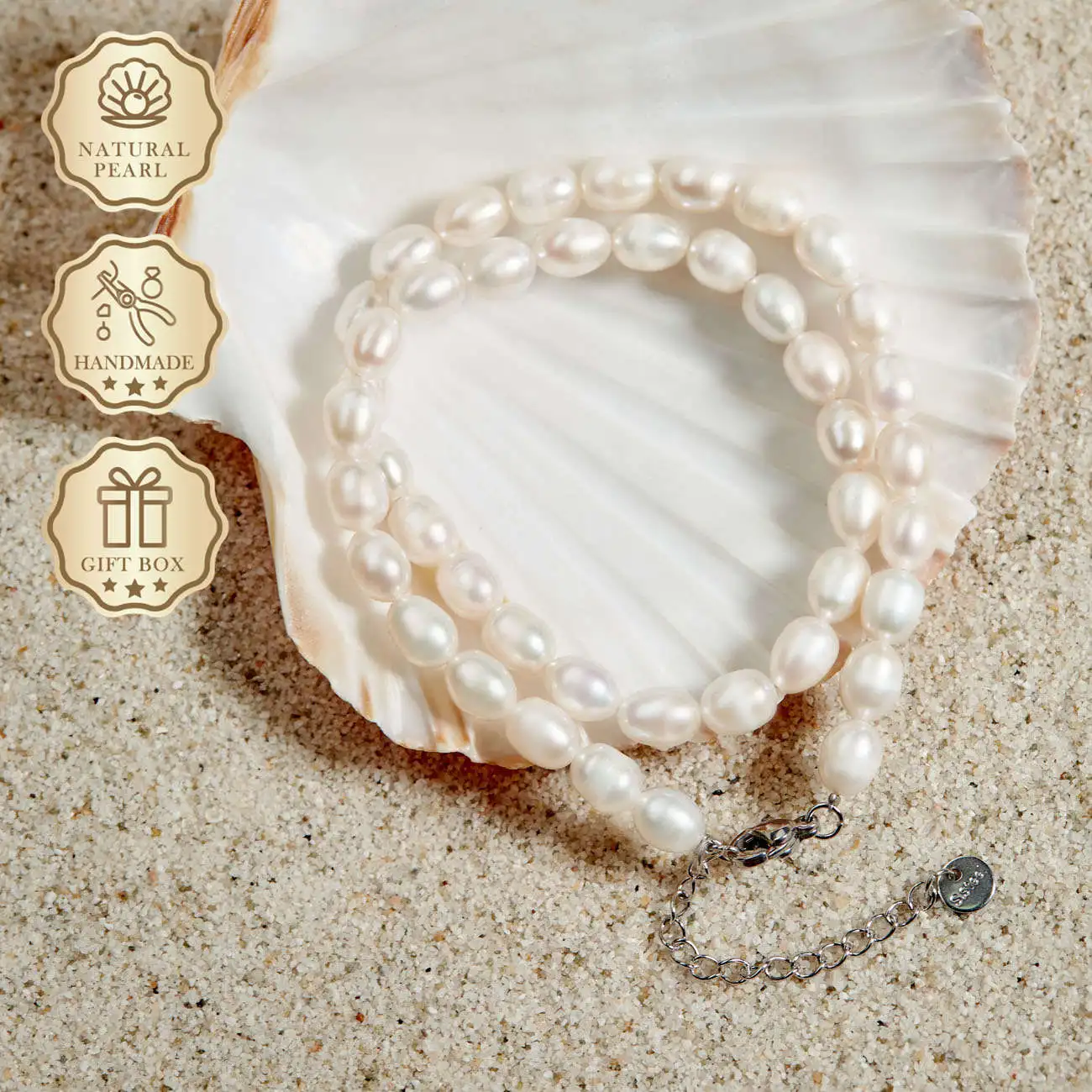 

MYSOYA White Rice Freshwater Pearl Necklace 6–7mm with Silver Extender Chain, Gift Box, Birthday & Anniversary Gift