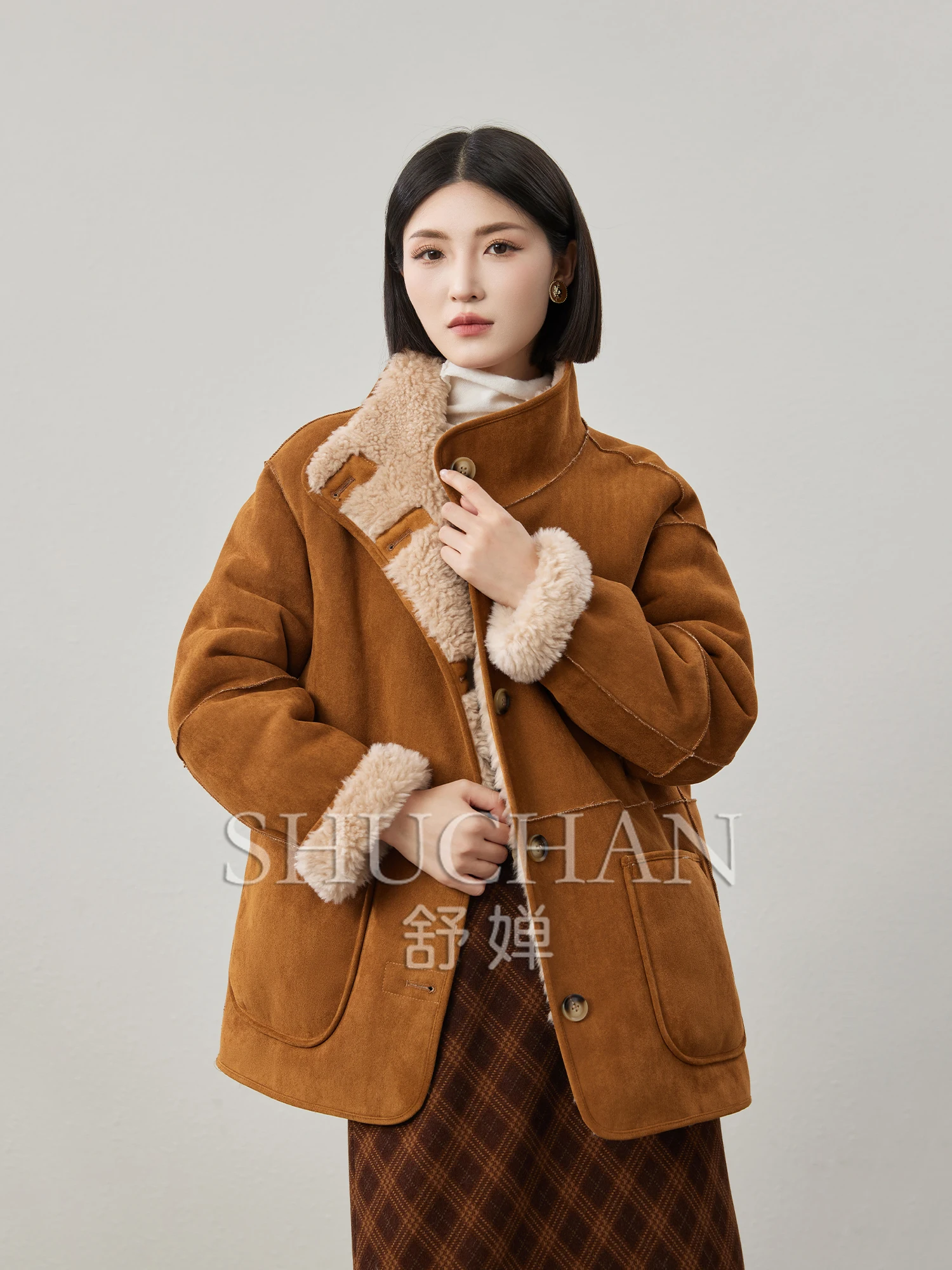 Handsome Elegant Wool High-quality Wool Double-sided wear Coat Women Casacos Inverno Feminino  Winter Jacket Women