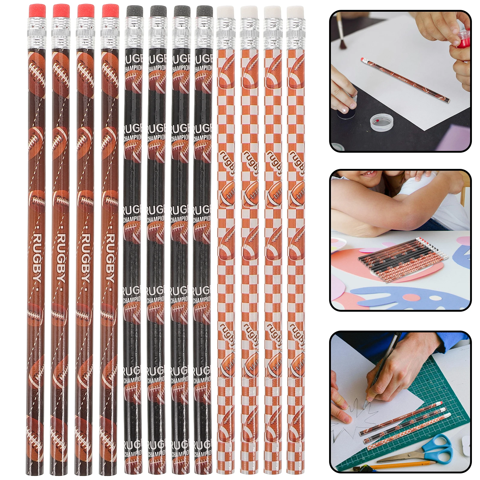 

12 Pcs Rugby Pencil Handheld Writing Pencils Note Taking with Eraser Lightweight Football Drawing Wood Multi-function Child