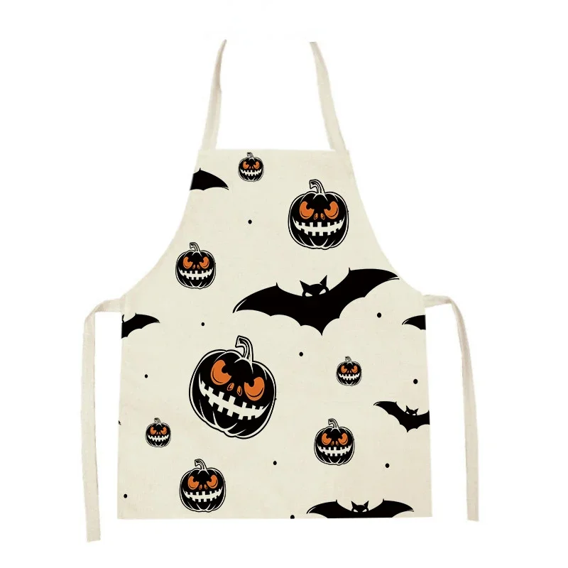 Halloween Cartoon Pumpkin Apron Kitchen Cooking Antifouling Apron Adult Kids Funny Bib Home Baking Tools Linen Apron Chef Apron