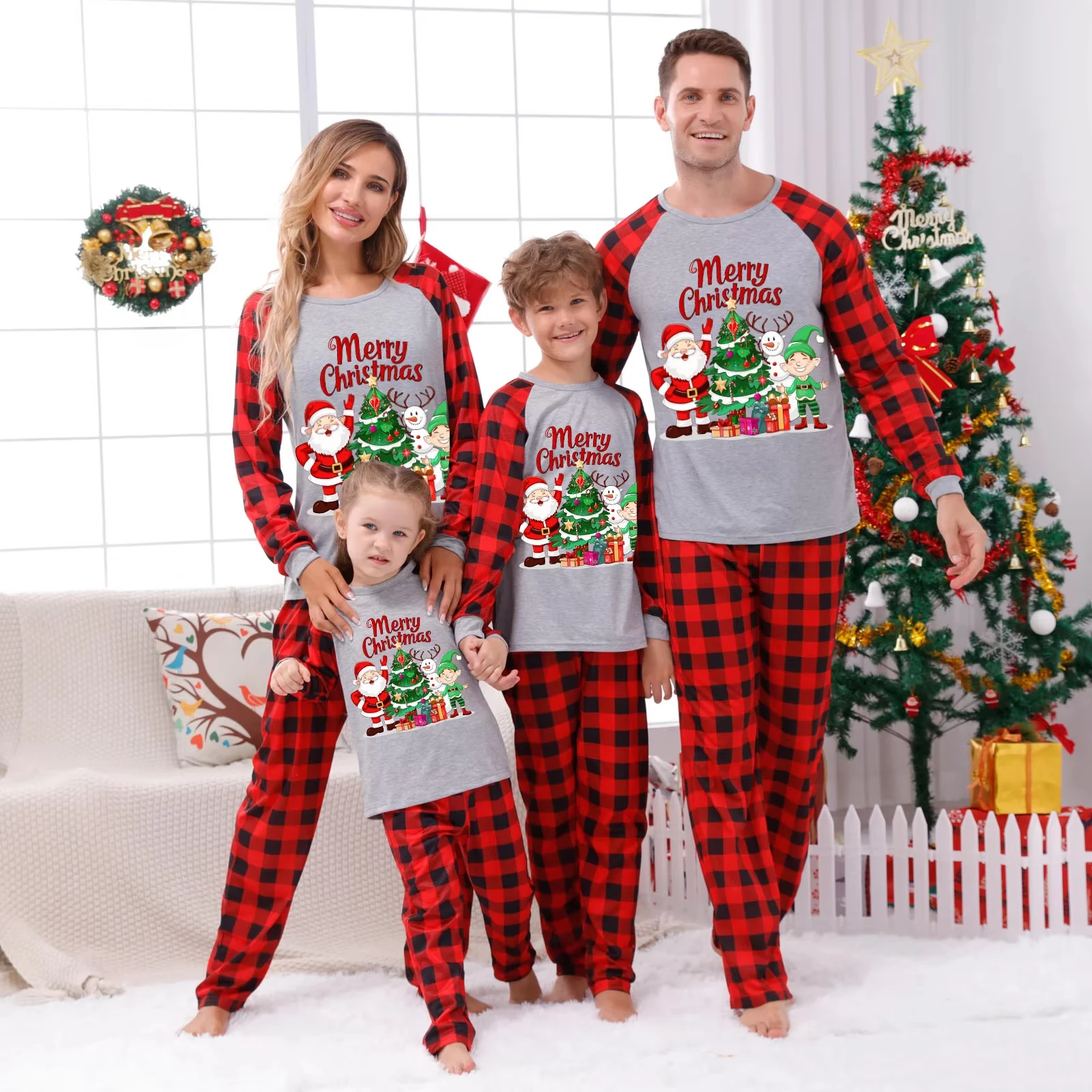 Merry Christmas Print Family Matching Pajamas Set Full Sleeve O-Neck 2 Pieces Suit Sleepwear Xmas Gift Holiday Look Wear Pyjamas