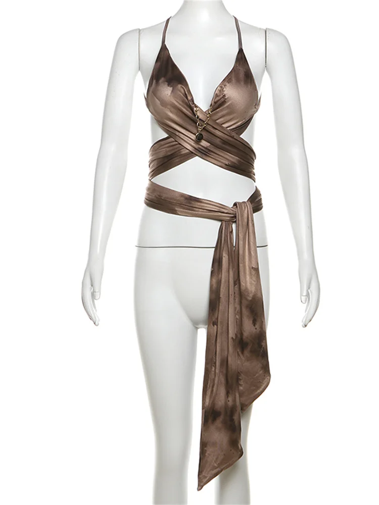 

Macheda топы на бретелях с перекрестной повязкой, женские топы на бретелях Y2K 2025 для отпуска, сексуальные топы с открытой спиной и кисточками, шикарные вечерние обтягивающие клубные топы