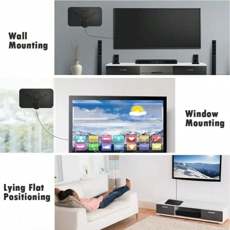 Antenne TV HD 4K à Gain élevé - Antenne intérieure active Booster de prise UE avec amplificateur de signal (conception plate)