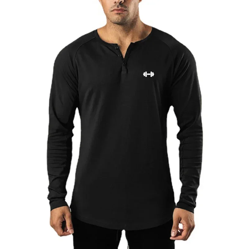 Fitness Haai Herfst En Winter Vrijetijdssport Met Lange Mouwen Heren V-Hals Oefening T-Shirt