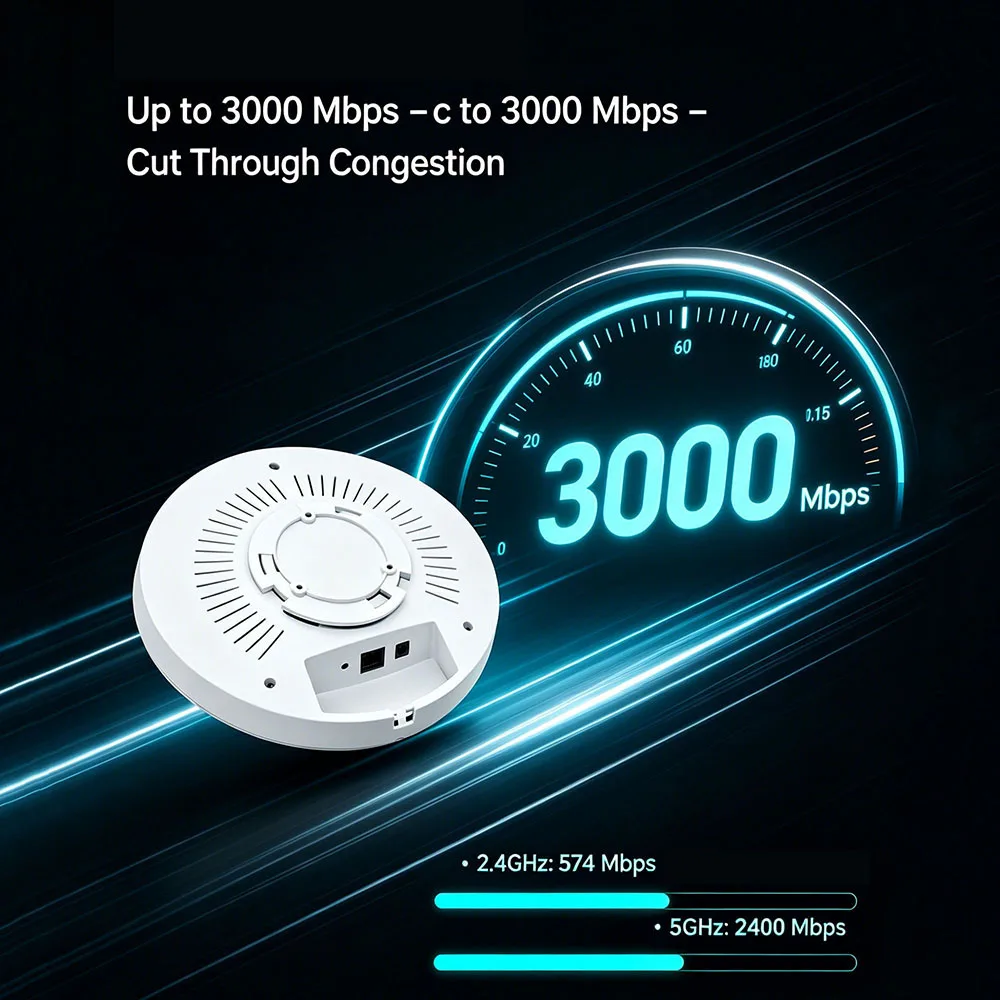 WiFi6 Ceiling AP 3000Mbps  Gigabit POE RJ45 Wireless Indoor Access Point 2.4 & 5G Wall Mounted WiFi Repeater Cover Roaming