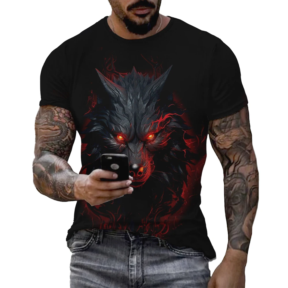 2024 New Tiger Animal 3D Print Men T-Shirt Fierce Beast Wolf Fighting Graphics T Shirt Casual Cool Street Fashion Sports Kid Tes