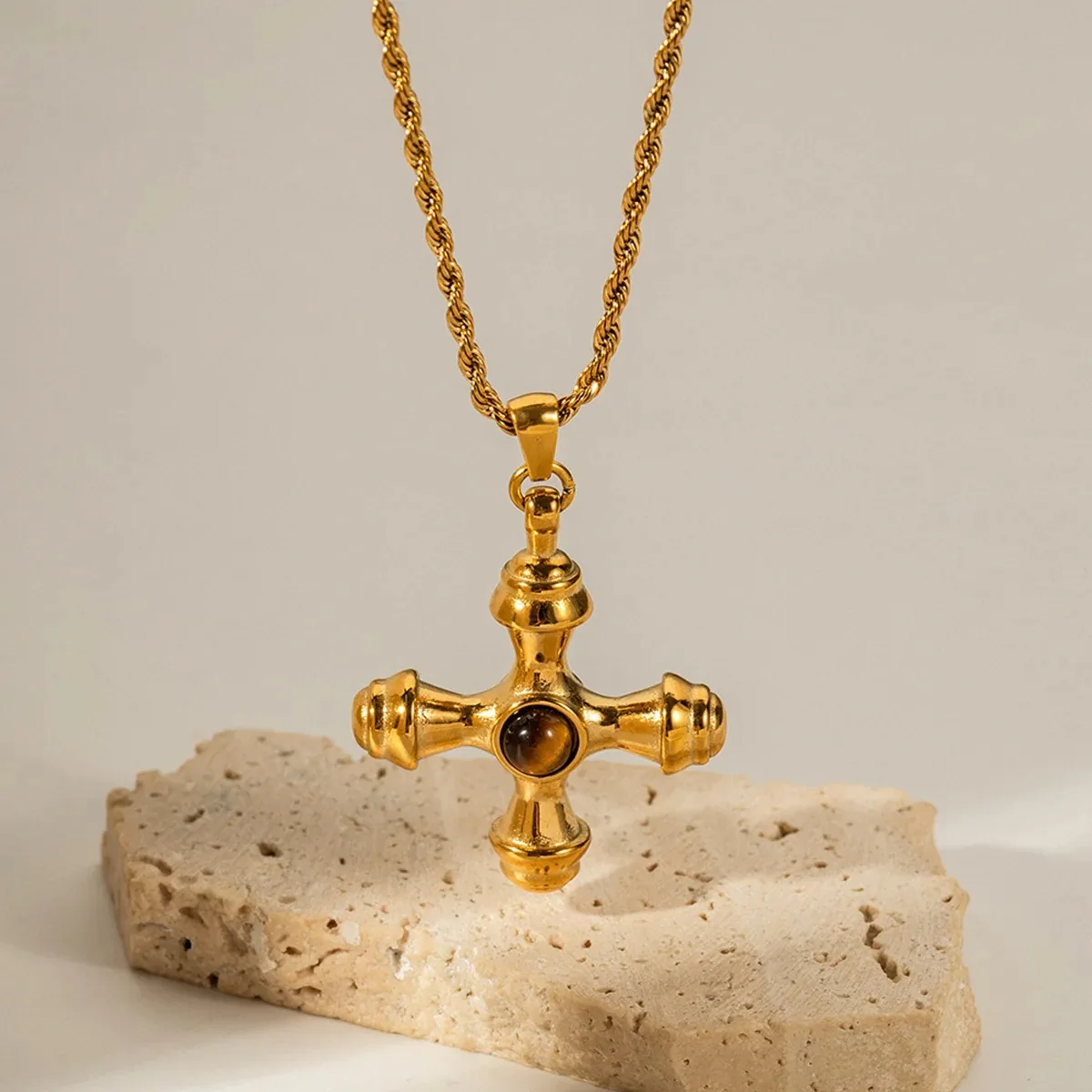 PAPERPLUS | Vintage Cross Necklace for Women.Gold Charm Boho Jewelry Set.Natural Stone.Alloy.Luxury Party Gift.Wholesale