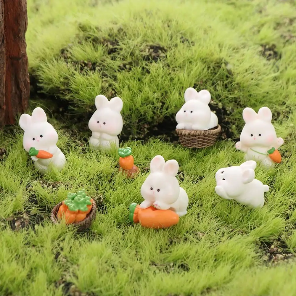 Car Interior Ornaments Cute Rabbit Micro Ornaments Resin Mini Bunny Miniature Figurines Kawaii Cartoon Rabbit Toys Living Room