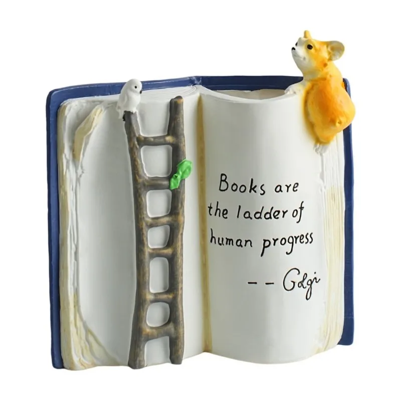 ABYN-Staircase Book Flower Pot Resin Book Stack Planter Desktop Decor Garden Decoration(Cactus) Without Plants