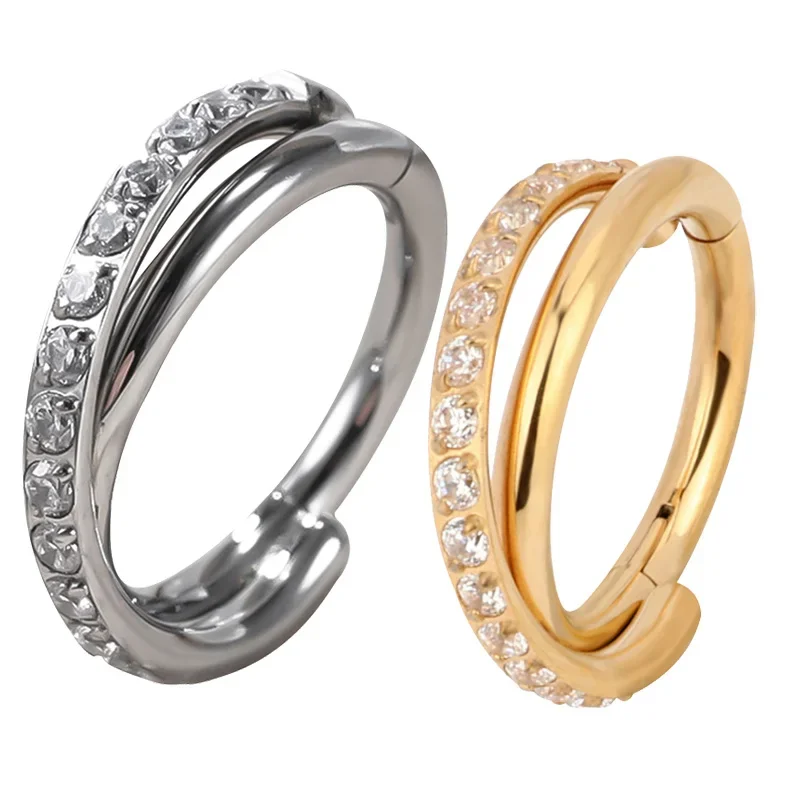

G23 Titanium Body Jewelry Alternately CZ Pave Face Hinged Segment Hoop Nose Ring Clicker Labret Ear Tragus Cartilage Piercing