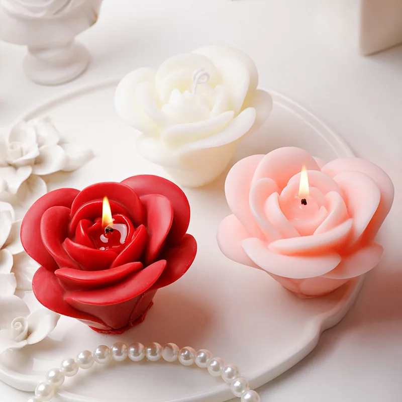 10x7cm Handcrafted Rose-shaped Scented Candles For Desktop Atmosphere Decoration, Realistic Red And Pink Flower Birthday Gifts
