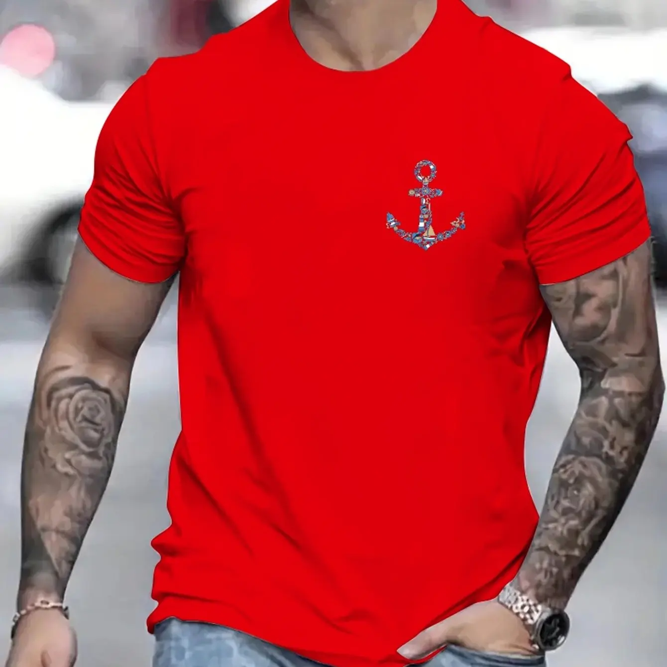 New Vintage Men\'s T-shirt with Ship Anchor Pattern 3D Printing Summer Loose O-Neck Short Sleeve Casual Sports Top Plus Size T-sh