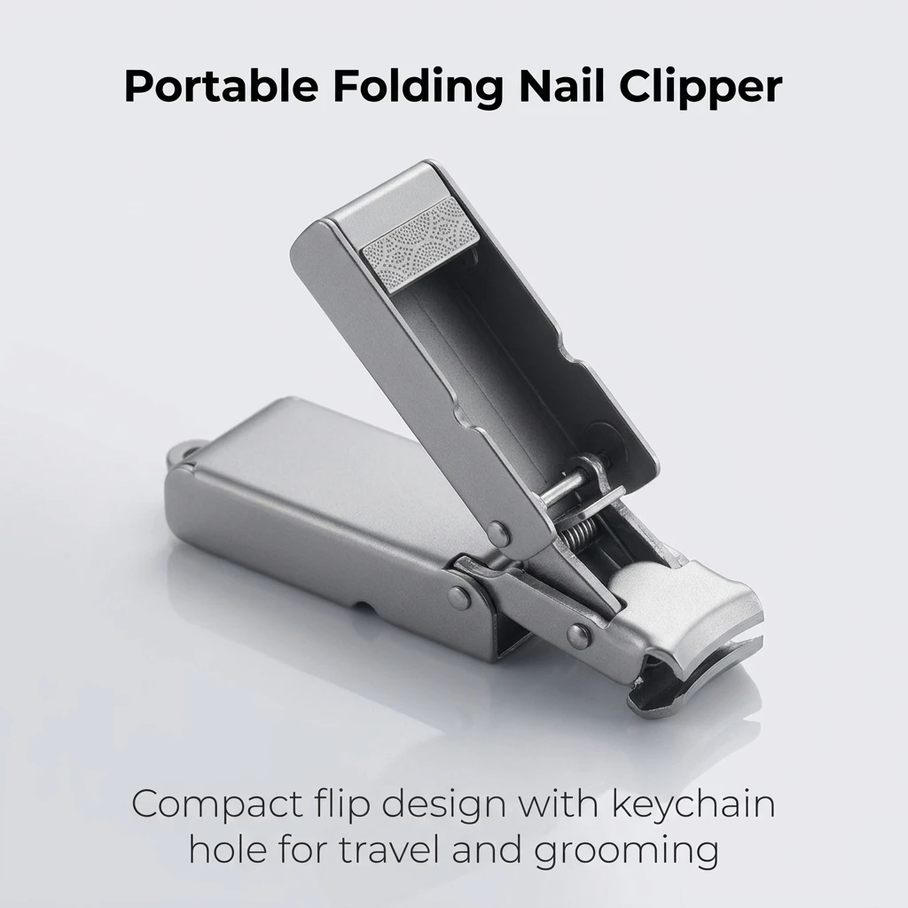Portable Folding Nail Clipper with Keychain Stainless Steel Blade Flip Cover and Nail Catcher for Travel Outdoor Daily Carry
