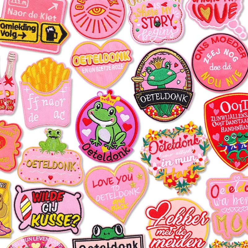 Rosa Niederlande Oeteldonk bestickte Patches für Kleidung Oeteldonk Eisen auf Patches Niederlande Karneval Emblem Patch Nähen DIY