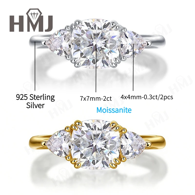 

S925 Sterling Silver Ring 2.6ct D Color VVS1 Moissanite Cushion Cut Fine Jewelry For Women Anniversary Wedding Band Birthday