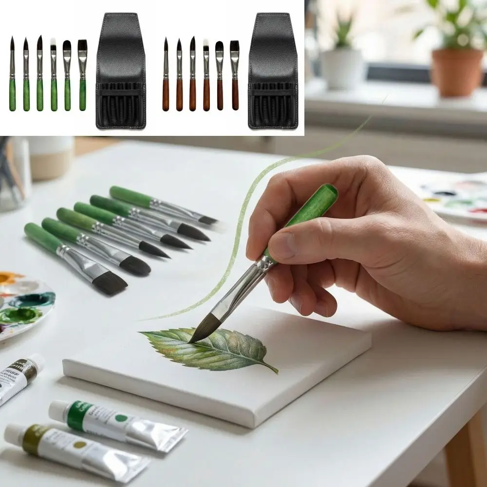 6Pcs/set Short Handle Travel Watercolor Brushes Nylon Hair Wooden Handle Paint Brush Set Portable Professional Artist Brush Set