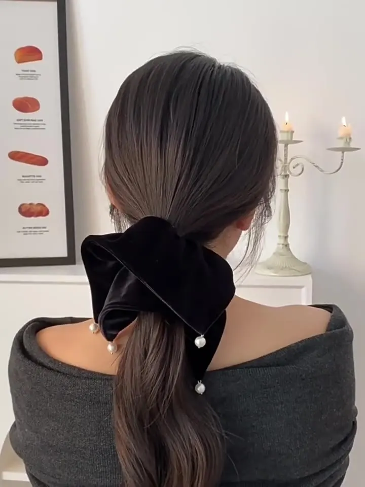 Flannel Hairbands Square Pearl Hair Scrunchie Oversized Velvet Elastic Hair Bands For Women Girls Headwear Hair Accessories