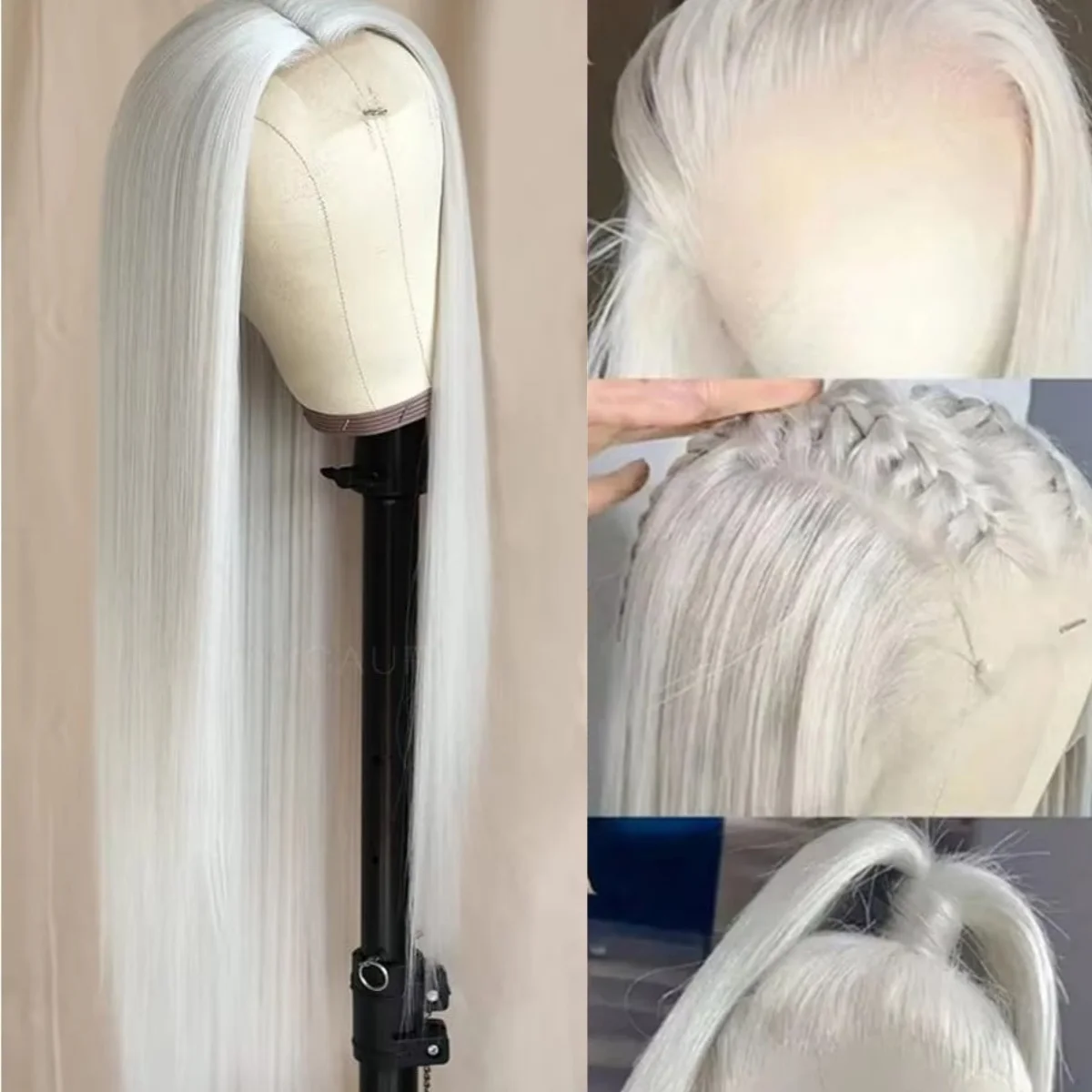 28inch Long Straight Hair Lace Wigs White Synthetic 13x4 HD Lace Frontal Wig Medium Part Nature Hairline For Women Cosplay Party
