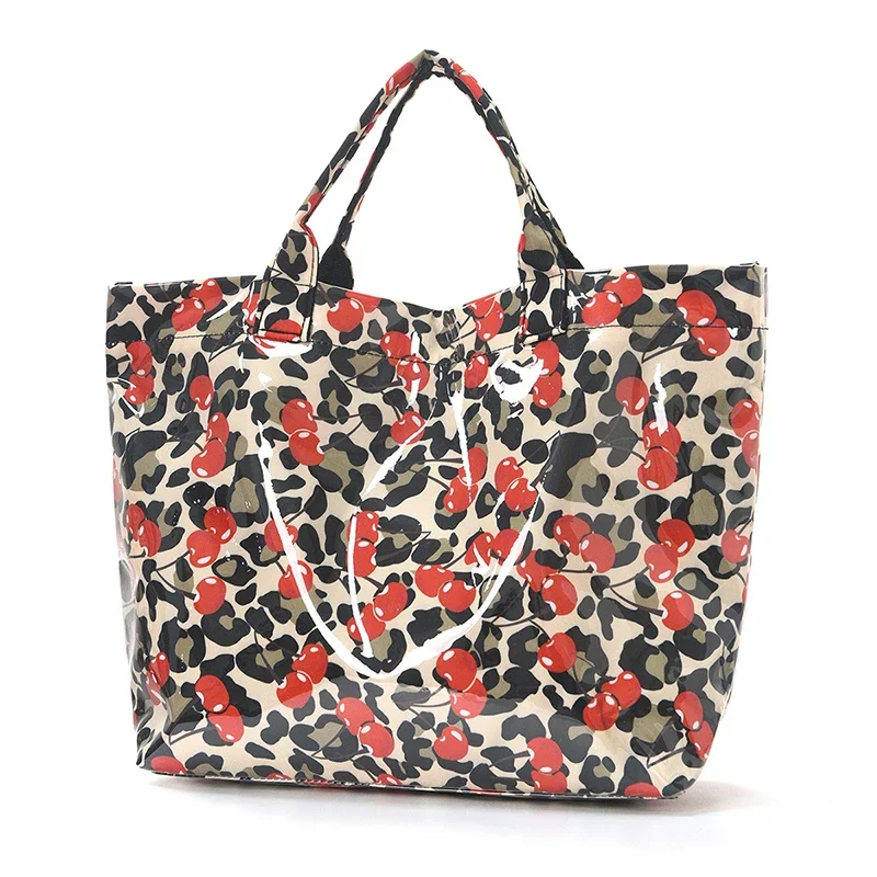 Bow Cherry PVC Transparente Glänzende Große Tragetasche, Wasserdichte Glänzende Outdoor-Handtasche für Damen, Leichte Einkaufstasche – Detail 8