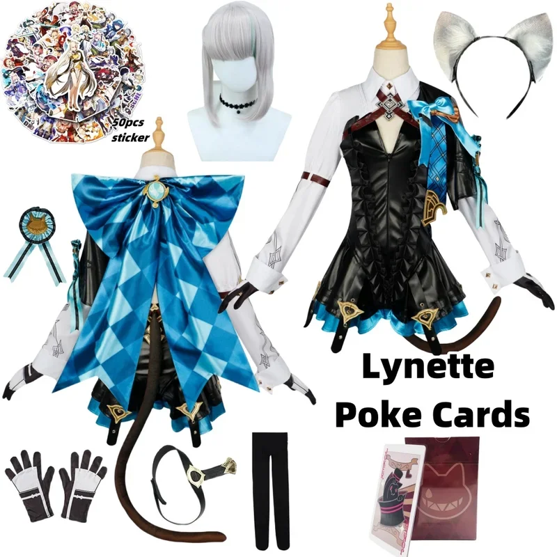 Lynette Magician Cosplay Game Fontaine Hotel Summer Puffs Wig Leather costume Uniform Outmade Halloween Women Dress