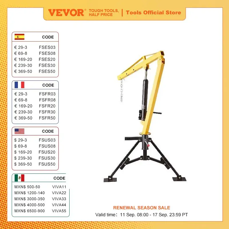 VEVOR 1000Lbs Hydraulic Truck Crane 360° Swivel Hitch Mounted Crane with Three Boom for Lifting Goods in Construction Forestry