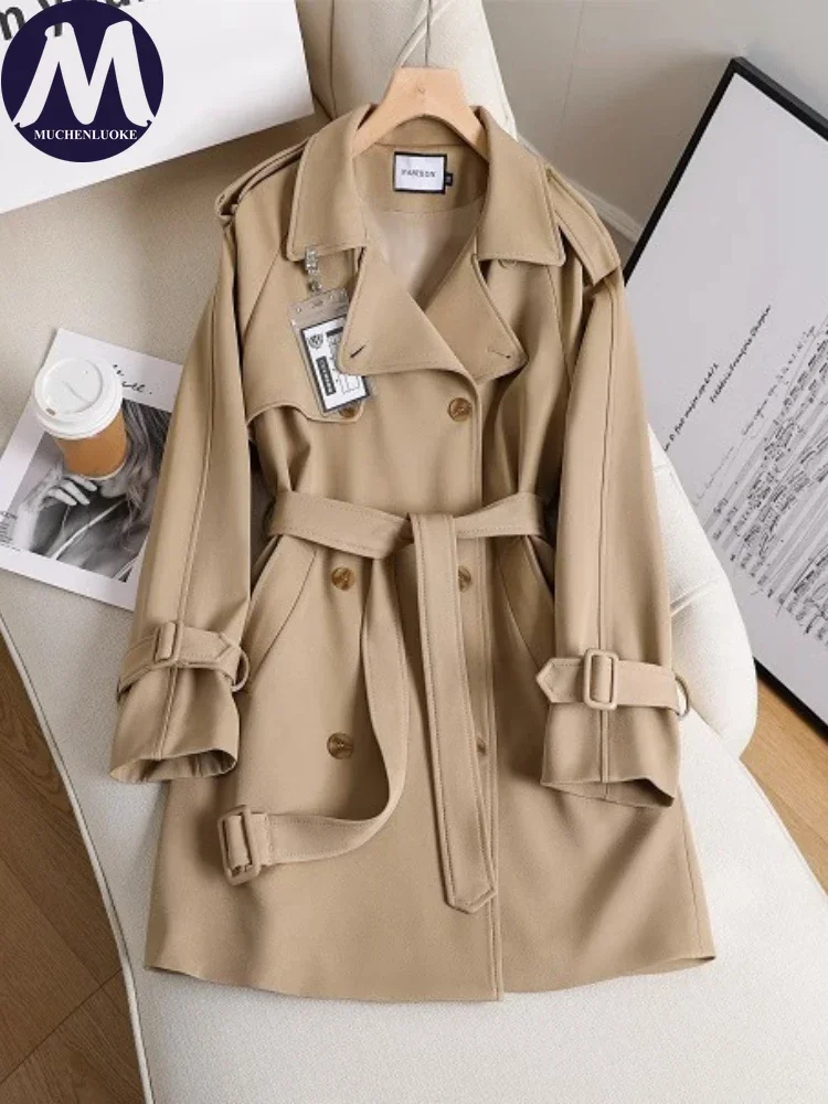 Imagem -05 - Trench Coat de Comprimento Médio Feminino com Cinto Jaquetas Soltas com Renda Manga Comprida Moda Coreana Casual Primavera Outono Novo 2024