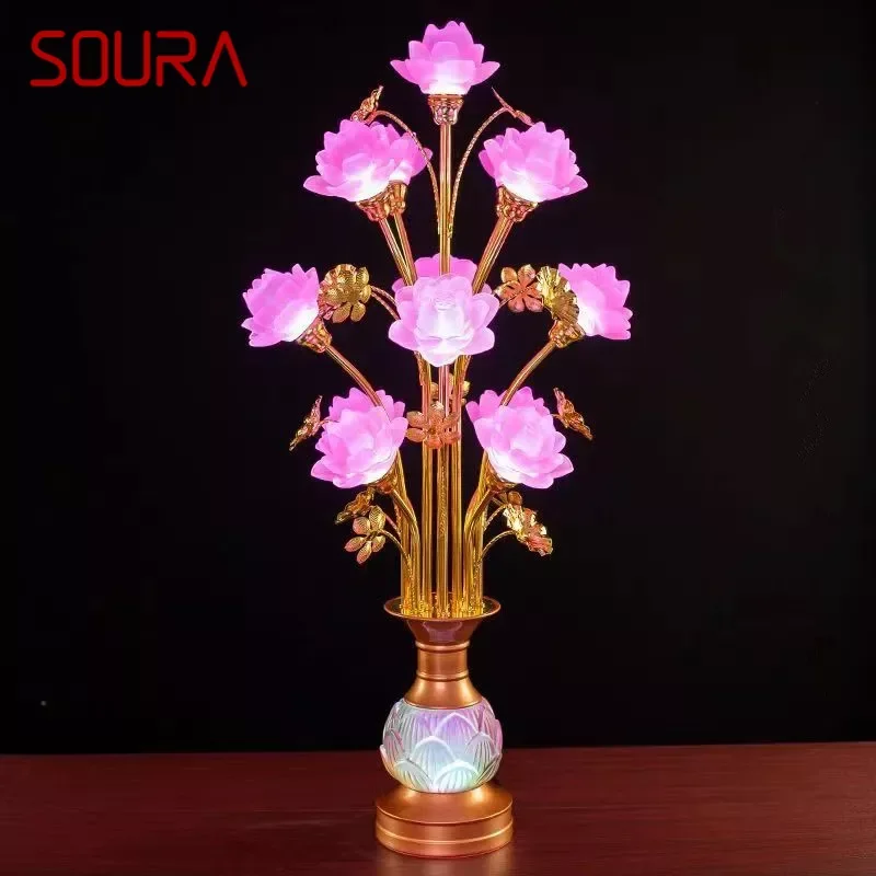 SOURA Colored LED Lotus Table Lamp For Buddha Lamp Household Buddha Hall Lamp Glass Lamp Temple Worship Buddha Front Lamp