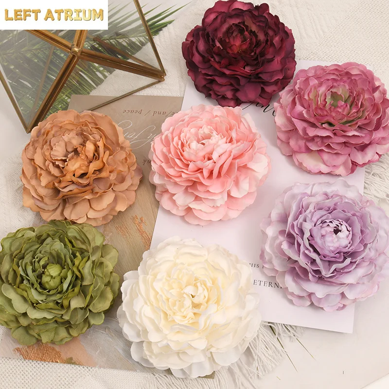 20pcs 8cm Peony Artificial Silk Flowers Heads For Wedding Decoration DIY Wreath Gift Box Scrapbooking Craft Fake Flower