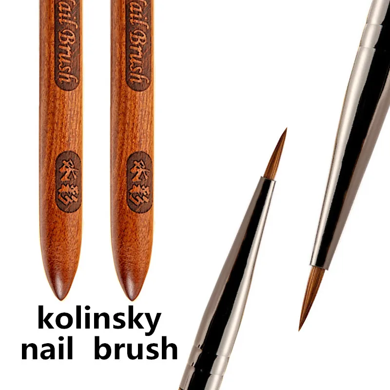 Kolinsky – brosse acrylique avec manche en bois de santal, pour ongles, Gel UV, stylo de sculpture, poudre liquide, bricolage, dessin des ongles, Nail Art, 1/2 pièces