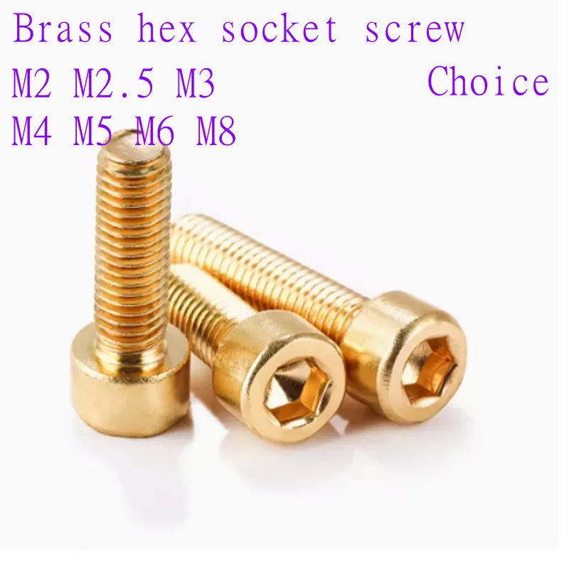 DIN912 H62 solid brass Allen hex socket cap head screw  M2 M2.5 M3 M4 M5 M6 M8 m10*L  allen key head brass Screw bolt