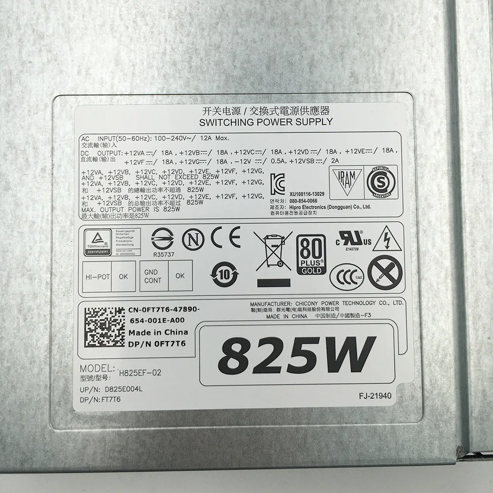 Imagem -06 - Fonte de Alimentação Dell Workstation H825ef02 T7910 T5810 T7810 T7610 W1fjk 0ft7t6 825w Totalmente Testado