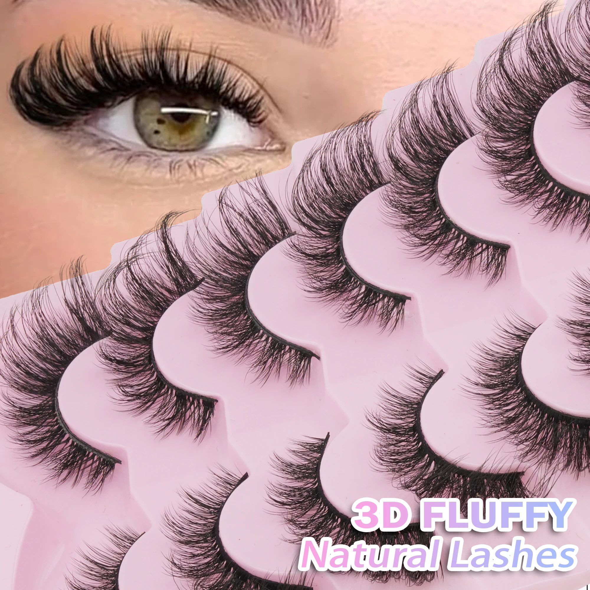 7 Pairs 3D Fluffy Cat Eye False Eyelashes Faux Mink Winged Lashes Soft Band Reusable Fake Eyelashes Daily Party Eye Makeup