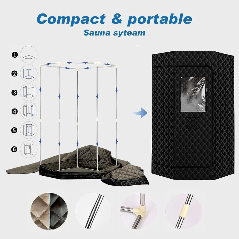 Portable Sauna Box Personal Steam Saunas for Home Sauna Tent Full Size Pentagon Sauna Room with Folding Chair Sweat Mat