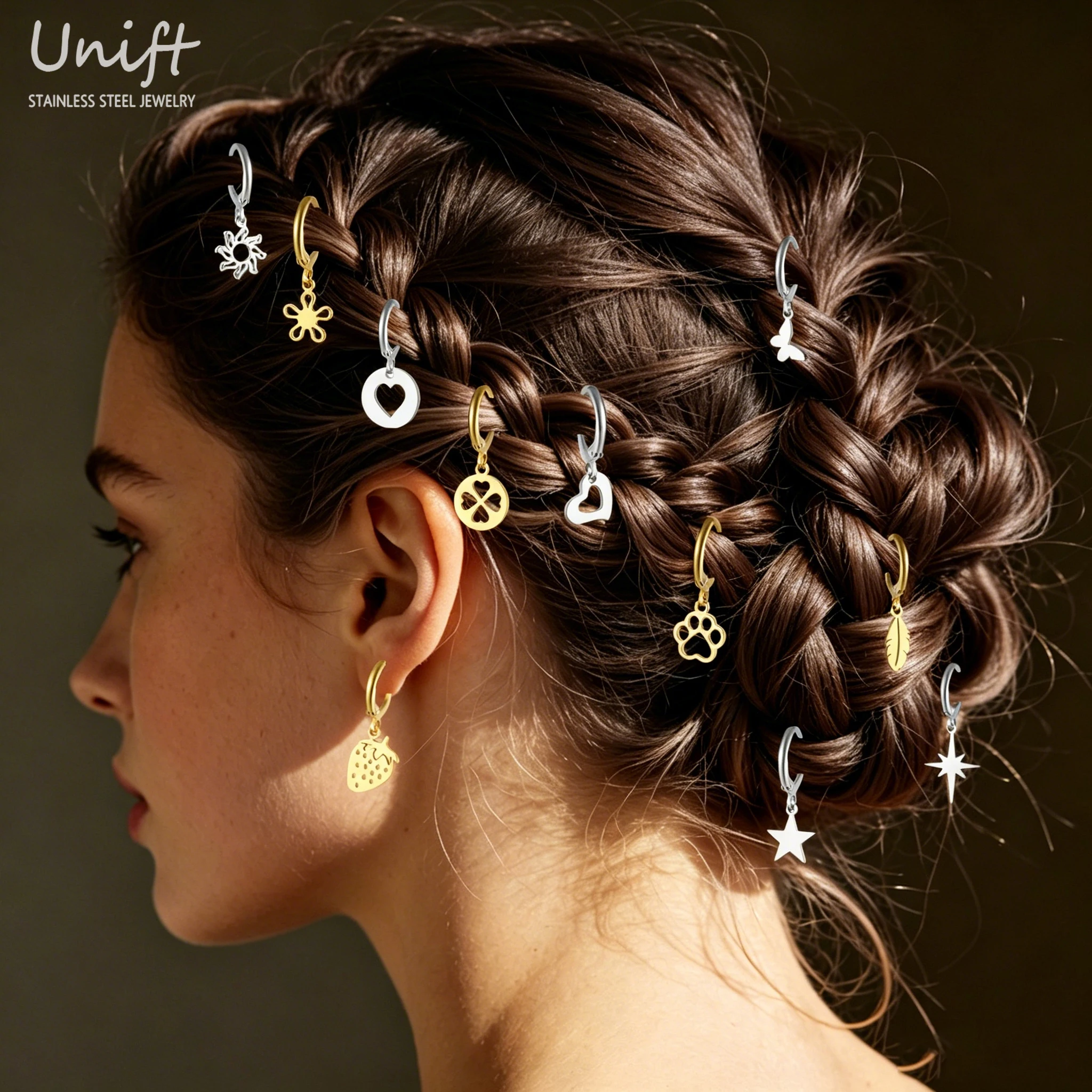 Unift Minimalist Hoop Earrings Trendy Bride Hair Rings Decor Stainless Steel Earring for Women Hair Accessory Wholesale