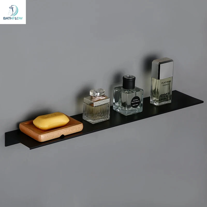 White Black Aluminum Wall Mounted Type Single Tier Multipurpose Bathroom Kitchen Shower Room Toilet Accessories Shelves Rack